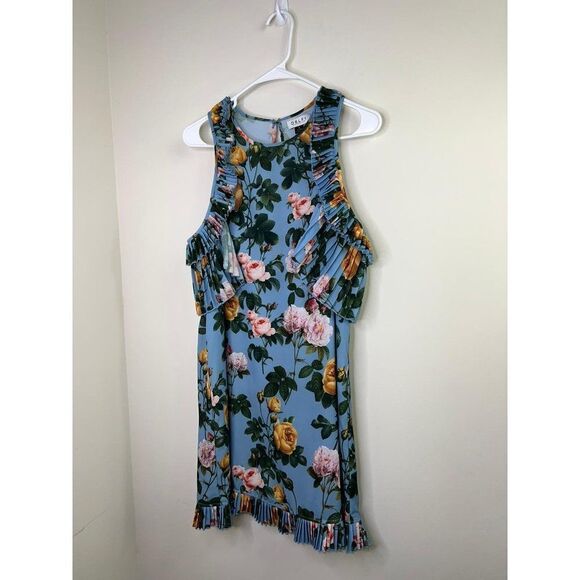 DELFI Blue Floral Cold Shoulder Mini Dress Size S - Picture 6 of 9